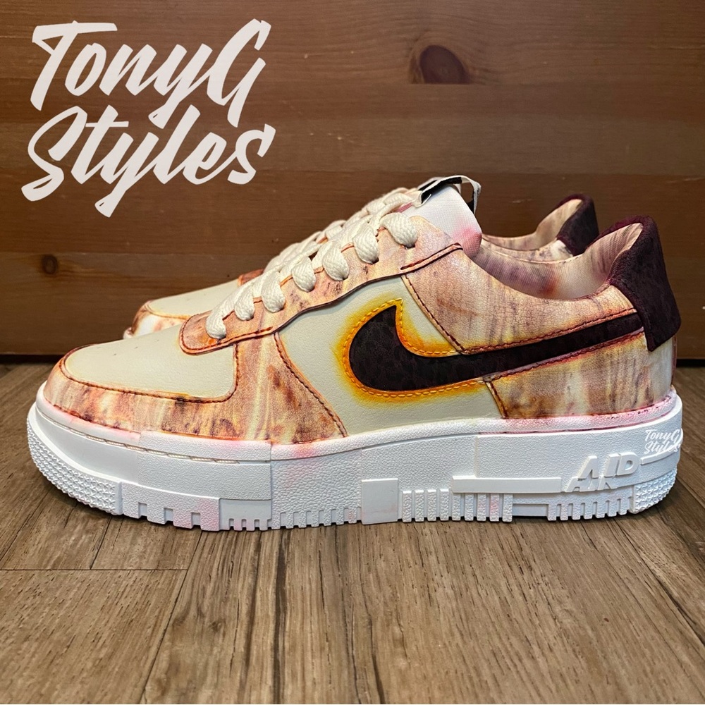 🔥NEW🔥 CUSTOM NIKE AIR FORCE 1 LOW PIXEL “TIGER FIRE”